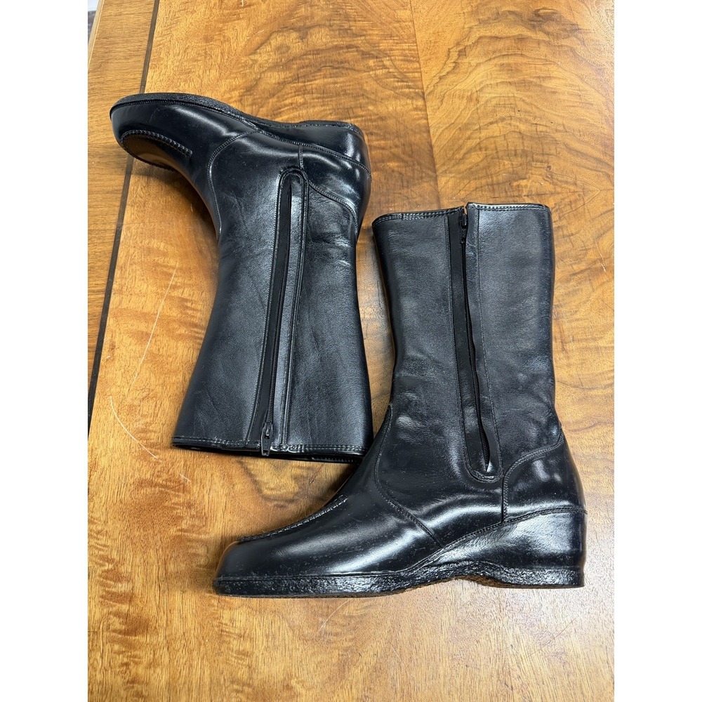 VTG 70s Black 9 Rubber Molded Insulated Tall Waterproof Rain Snow Boots Wedge - Picture 5 of 9